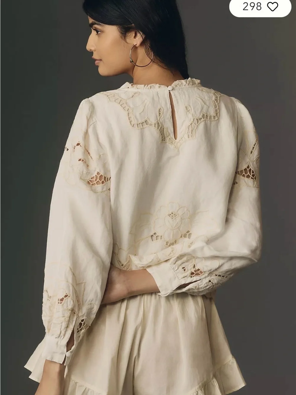 Anthropologie Lainie High Neck Ivory Lace Cutwork Long-Sleeve Blouse